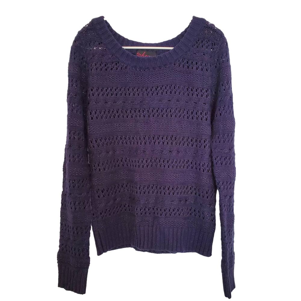 Takeout Navy Open Stitch Crew Neck Sweater with Metallic Sparkle Size L